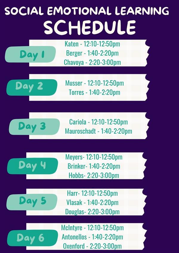 Social Emotional Learning Schedule